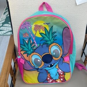 Disney Teal and Pink Stitch Kids Backpack Hawaiian Themed